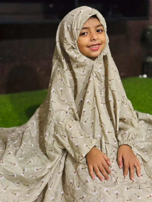 KIDS NAMAZ CHADDAR WITH FULL SLEEVES - FUR GREYISH GREEN (5 to 12 Years)